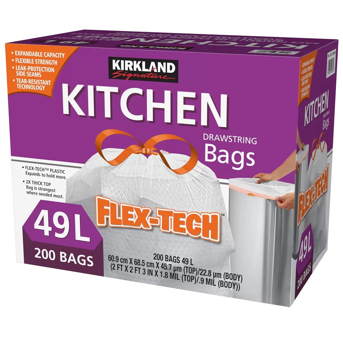 Kirkland Signature kitchen drawstring bags 200ct/ 49L