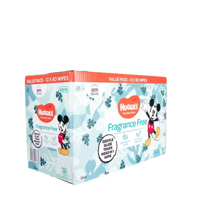 Huggies baby wipes fragrance free 12 x 80wipes