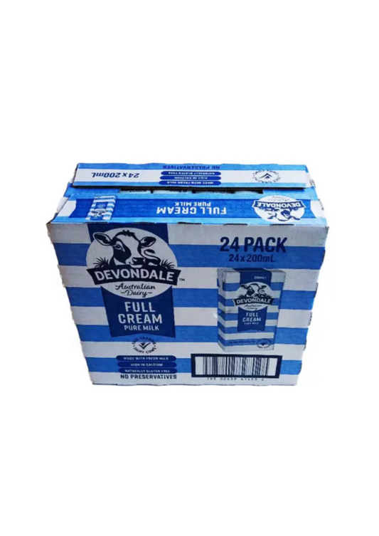 Devondale full cream uht milk 24 x 200ml