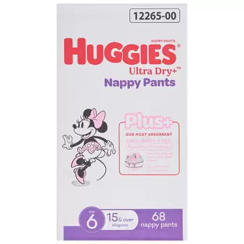 Huggies nappy pants+ size 6 girl 68ct