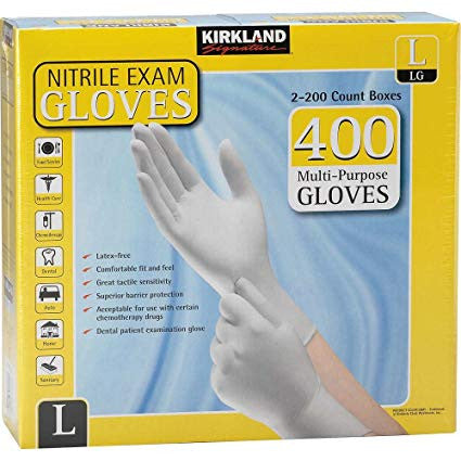 Kirkland Signature nitrile exam gloves large 2x200ct