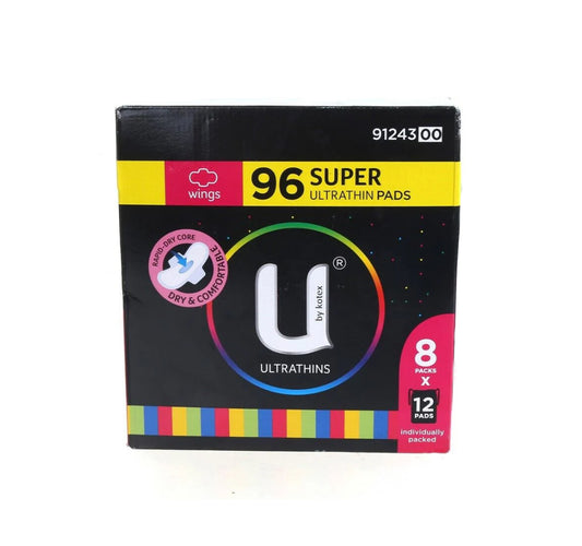 U by Kotex ultra thin super pads with wings 96pk