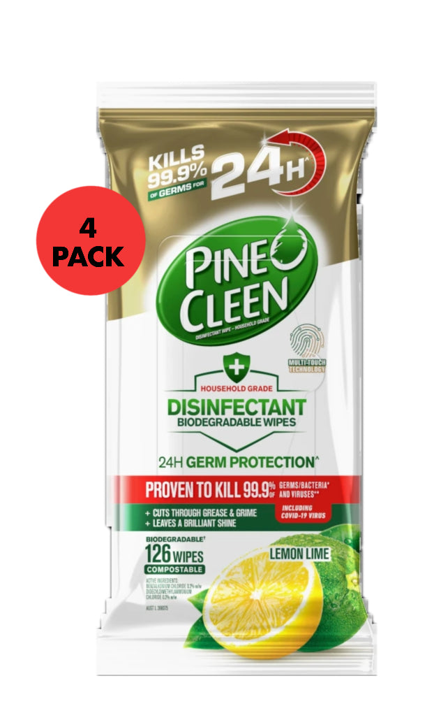 Pine o clean biodegradable wipes lemon line 4 x 126pk