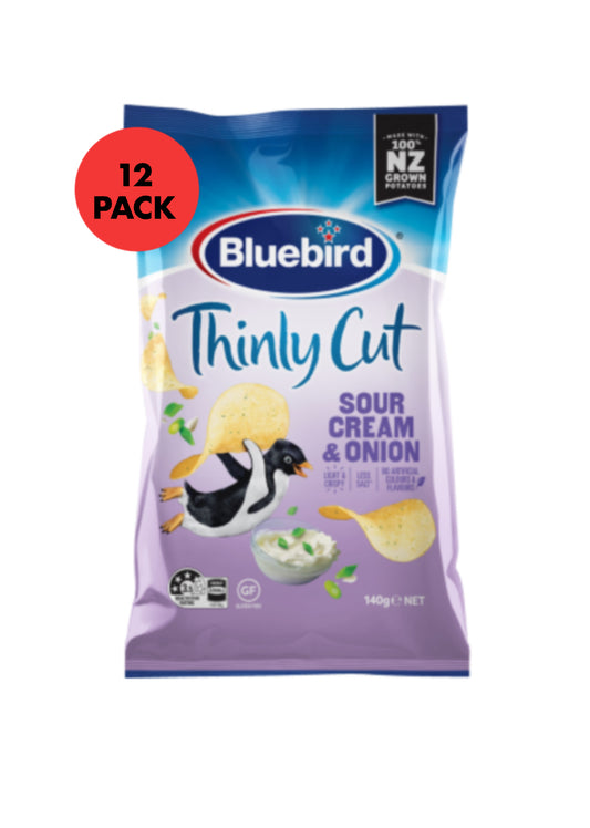 Bluebird thinly cut sour cream & onion 12x140g