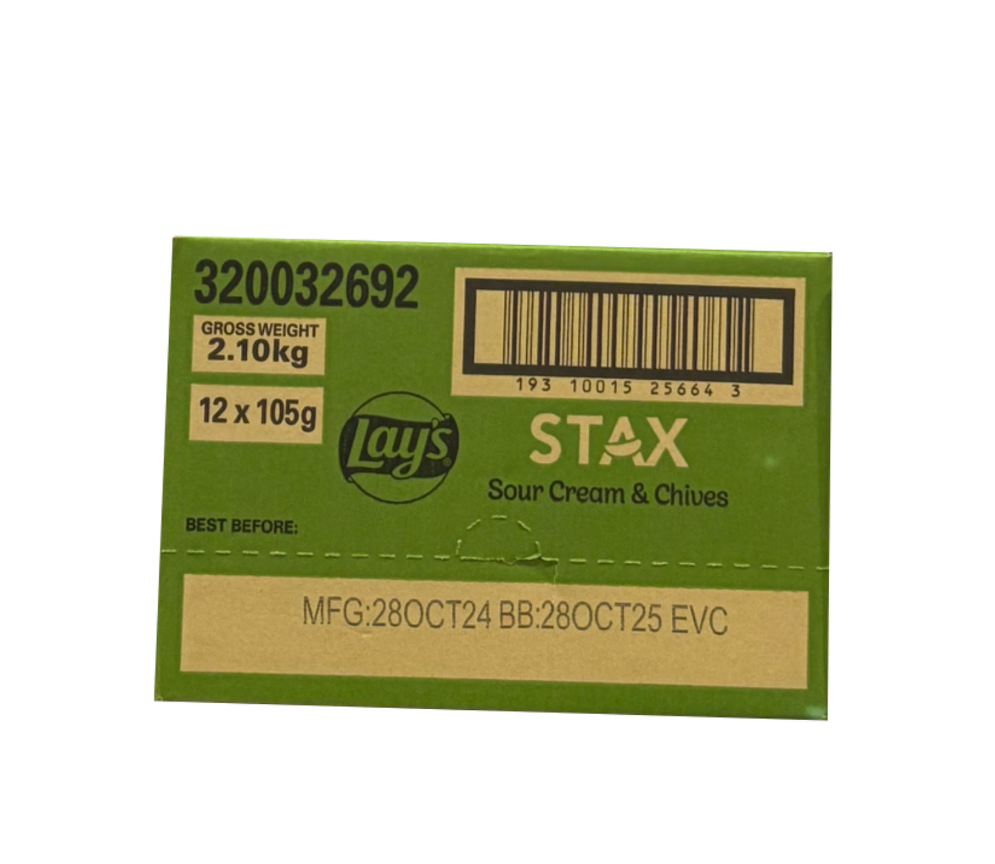 Lays stax Sour cream & chives 12 x 105g