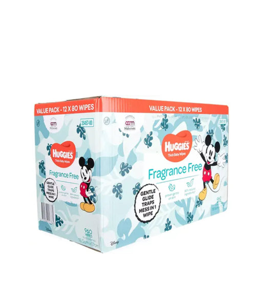Huggies baby wipes fragrance free 12 x 80wipes