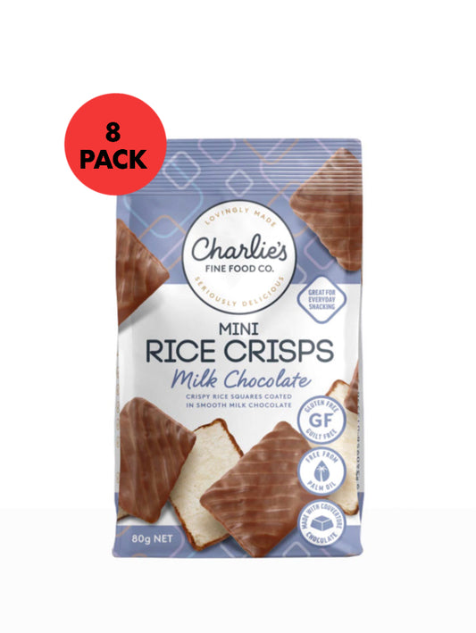Charlies fine food co milk chocolate rice crisps 8 x 80g