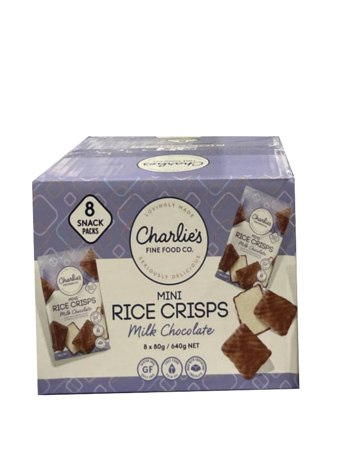 Charlies fine food co milk chocolate rice crisps 8 x 80g