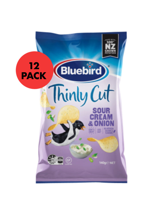 Bluebird thinly cut Sour cream & onion 12 x 140g