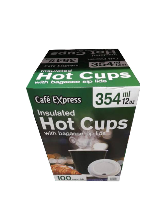 Cafe express double wall hot cup & lid 354ml 100pk