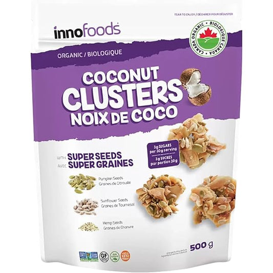 innofoods organic coconut clusters with superseeds 500g